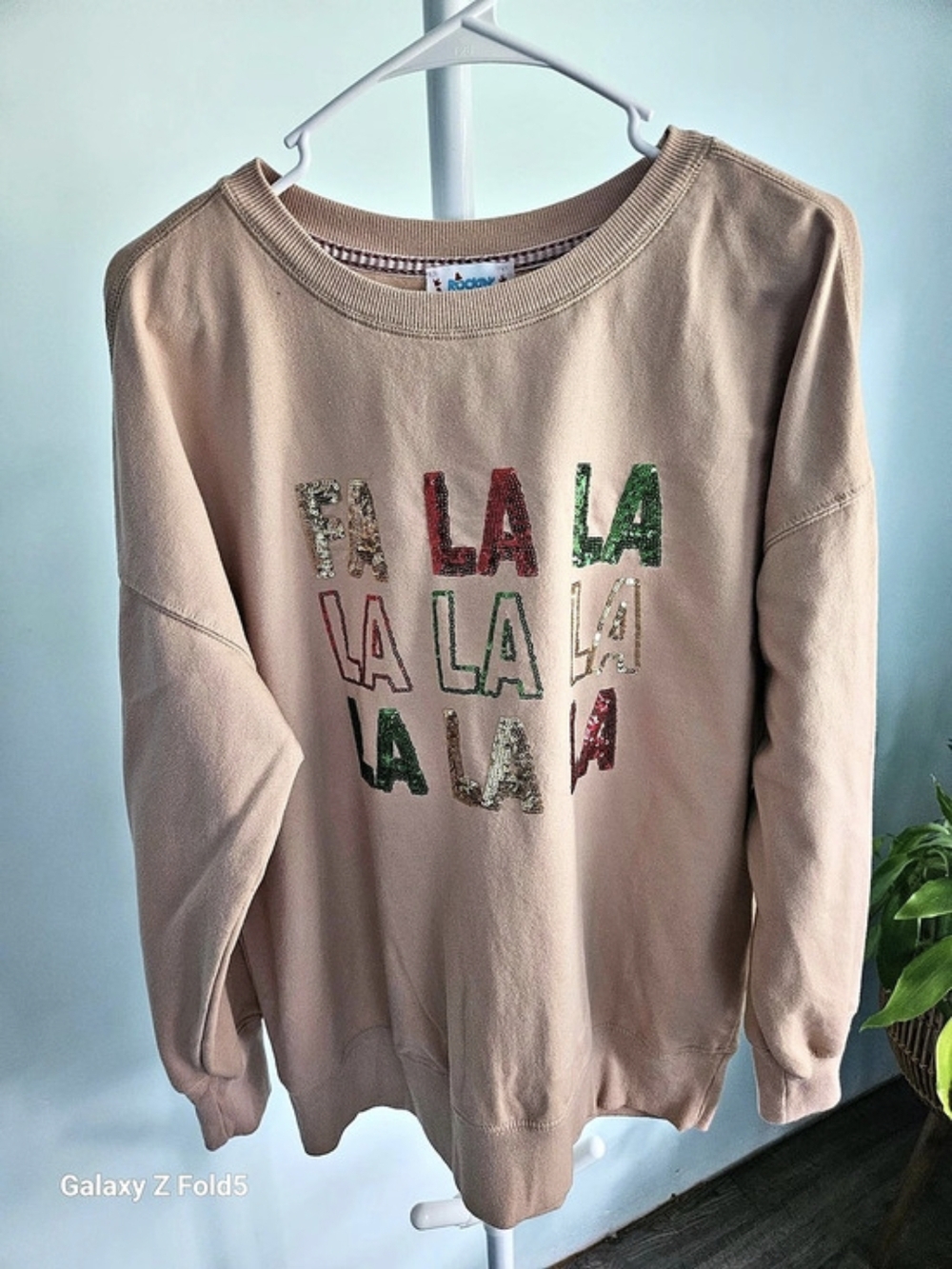Rockin Around Fa La Sequin Christmas Sweatshirt Brown XL